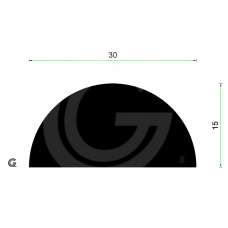 Halbrund EPDM-Stoßdämpferprofil | Breite 30 mm | Höhe 15 mm | Pro Meter